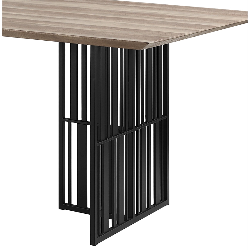 Bowery Hill Rectangular Wood & Metal Dining Table in Antique Oak & Black