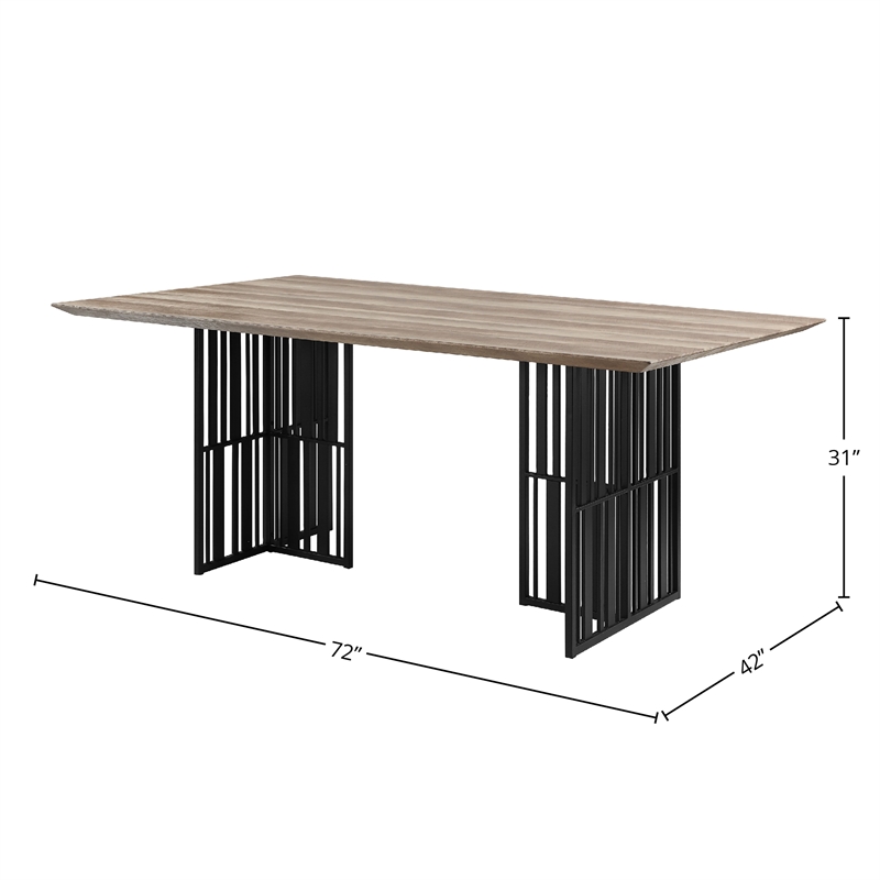 Bowery Hill Rectangular Wood & Metal Dining Table in Antique Oak & Black