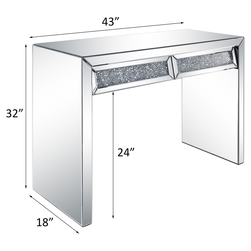 Bowery Hill Mirrored Console Table with Drawer and Faux Diamonds Inlay