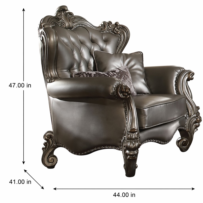 Bowery Hill Wing Back Chair in Silver Faux Leather with Antique Platinum Trim