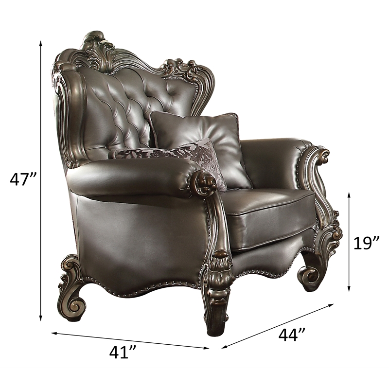 Bowery Hill Wing Back Chair in Silver Faux Leather with Antique Platinum Trim
