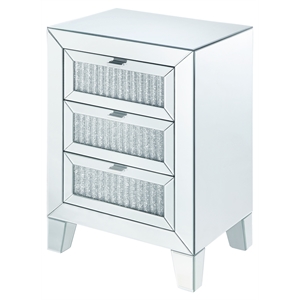 Bowery Hill Mirrored Accent Table with 3 Drawers and Faux Diamonds