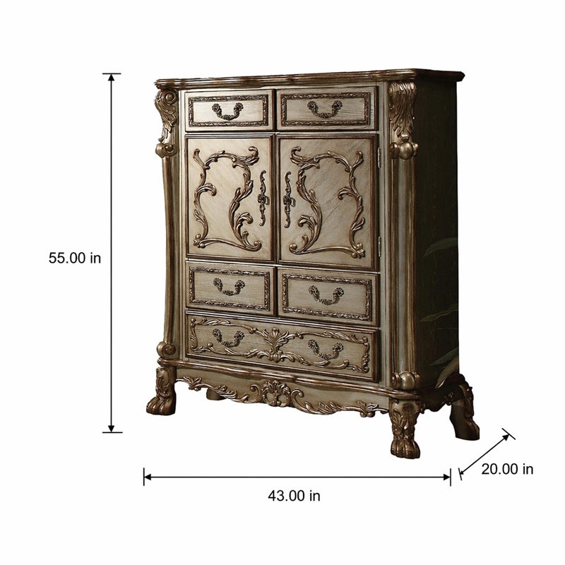 Bowery Hill Gold Patina Wooden Chest with 5 Drawers and 2 Doors
