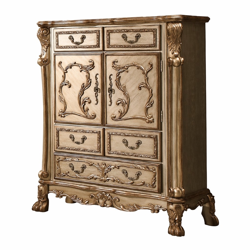 Bowery Hill Gold Patina Wooden Chest with 5 Drawers and 2 Doors