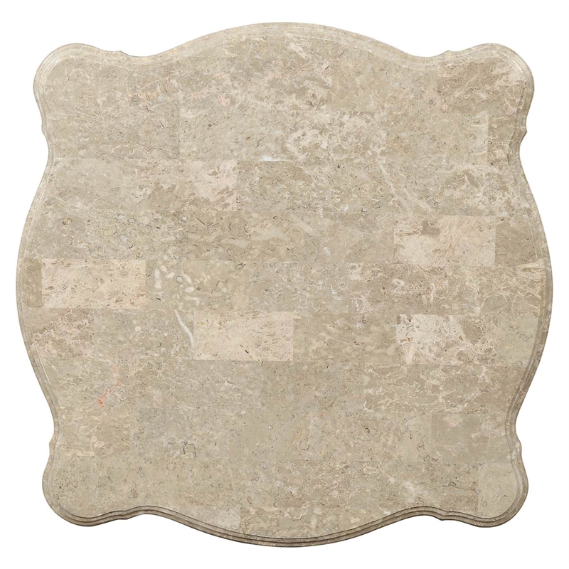 Bowery Hill Marble Top End Table with Carved Floral in Champagne