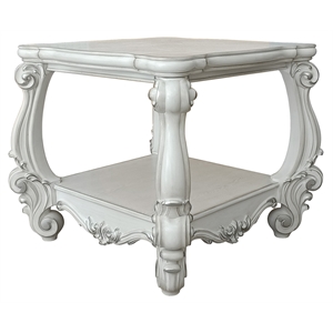 Bowery Hill Square Wood End Table with Bottom Shelf in Bone White