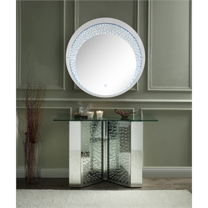Bowery Hill Round Mirrored Wall Decor with LED Light and Faux Crystals