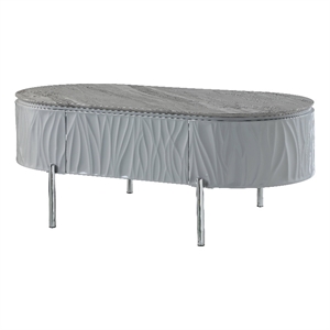 Bowery Hill Yukino Oval Coffee Table in Gray High Gloss with Chrome Legs