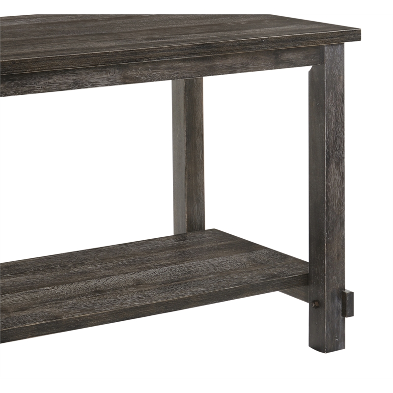 Bowery Hill Counter Height Dining Table with Shelf in Weathered Gray Wood
