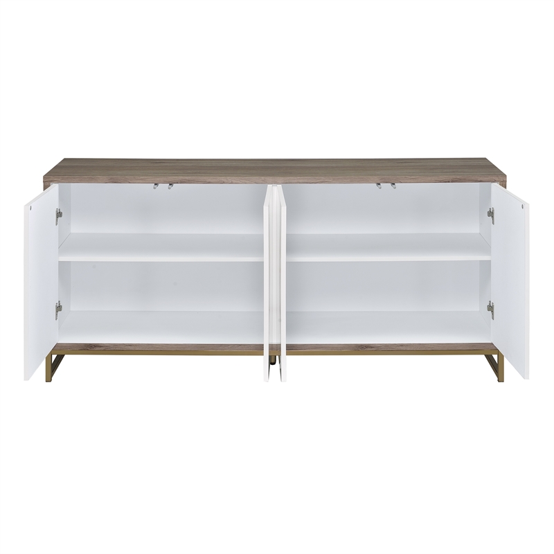 Bowery Hill Console Cabinet with White Faux Marble Doors in Oak Finish