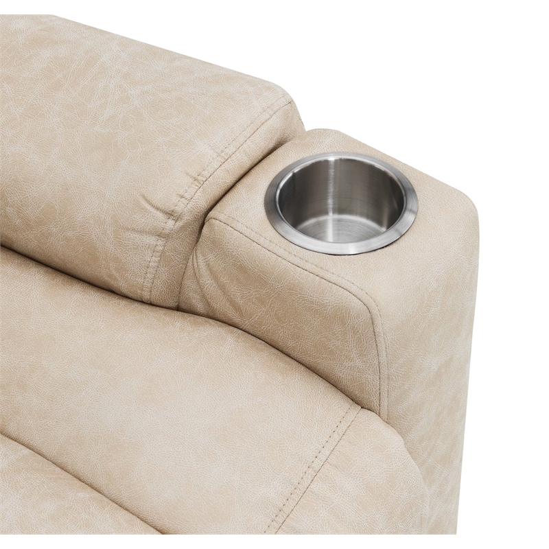 Bowery Hill Faux Leather Power Recliner with Cupholders in Light Gray