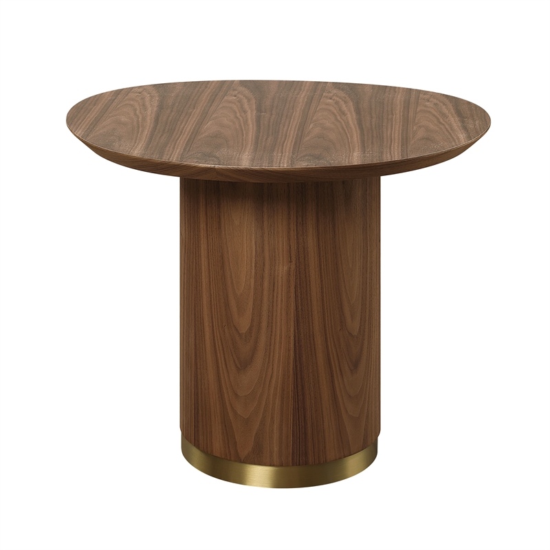Bowery Hill Wood Pedestal End Table in Walnut and Gold Finish