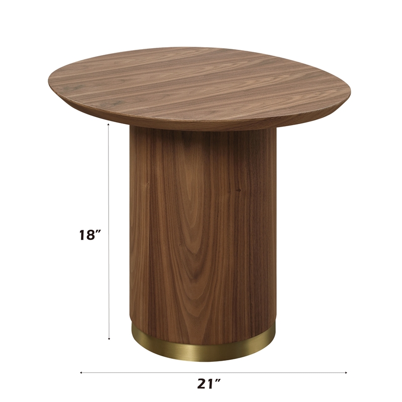 Bowery Hill Wood Pedestal End Table in Walnut and Gold Finish