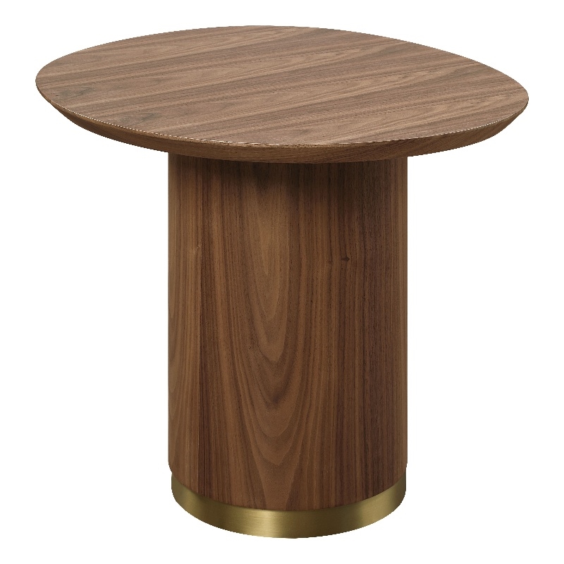 Bowery Hill Wood Pedestal End Table in Walnut and Gold Finish