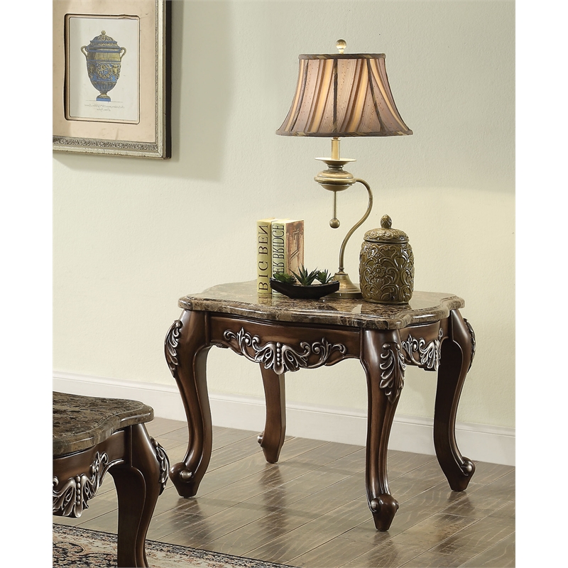 Bowery Hill Latisha Square Marble Top End Table in Antique Oak