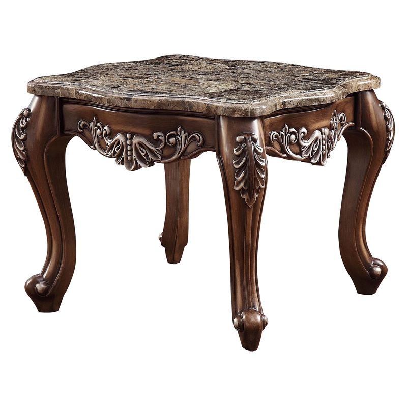 Bowery Hill Latisha Square Marble Top End Table in Antique Oak