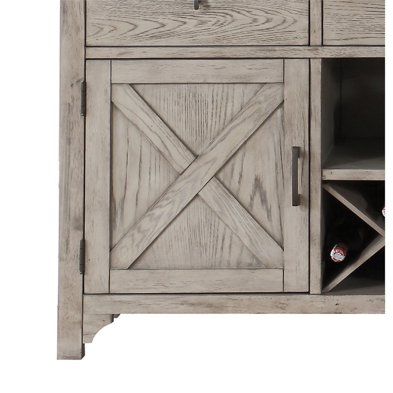 Bowery Hill Rocky Gray Oak Server with Wine Rack and 3 Drawers