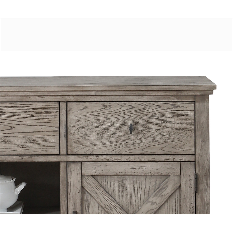 Bowery Hill Rocky Gray Oak Server with Wine Rack and 3 Drawers