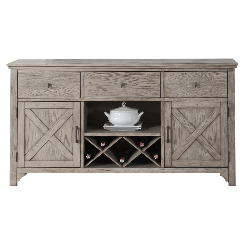 Bowery Hill Rocky Gray Oak Server with Wine Rack and 3 Drawers