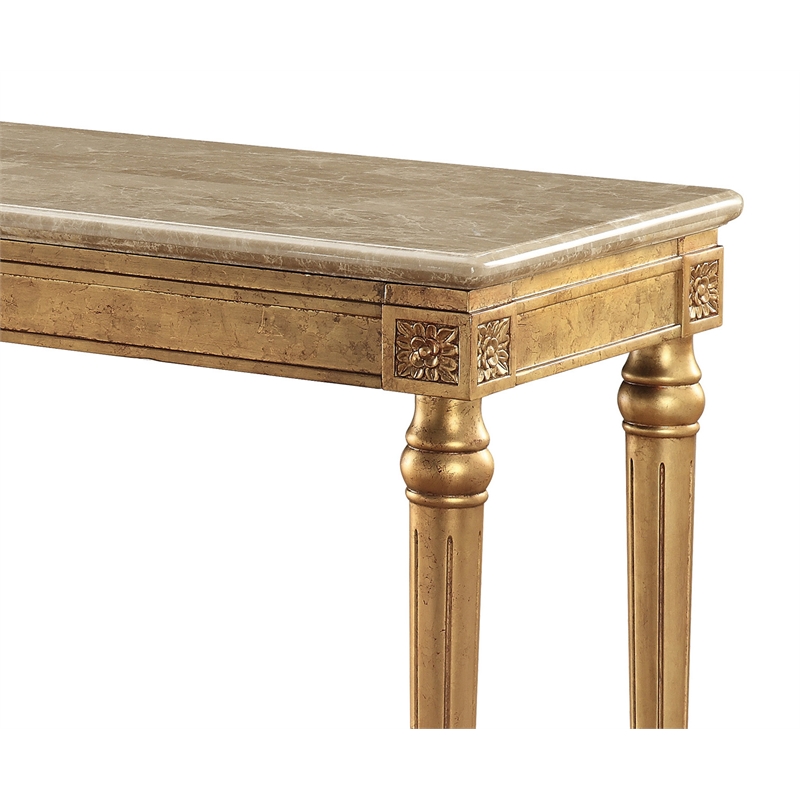 Bowery Hill Daesha Rectangular Marble Top Sofa Table in Antique Gold