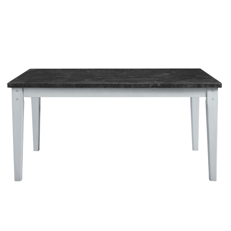 Bowery Hill Rectangular Dining Table with Marble Top and Antique White Frame