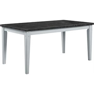 Bowery Hill Rectangular Dining Table with Marble Top and Antique White Frame