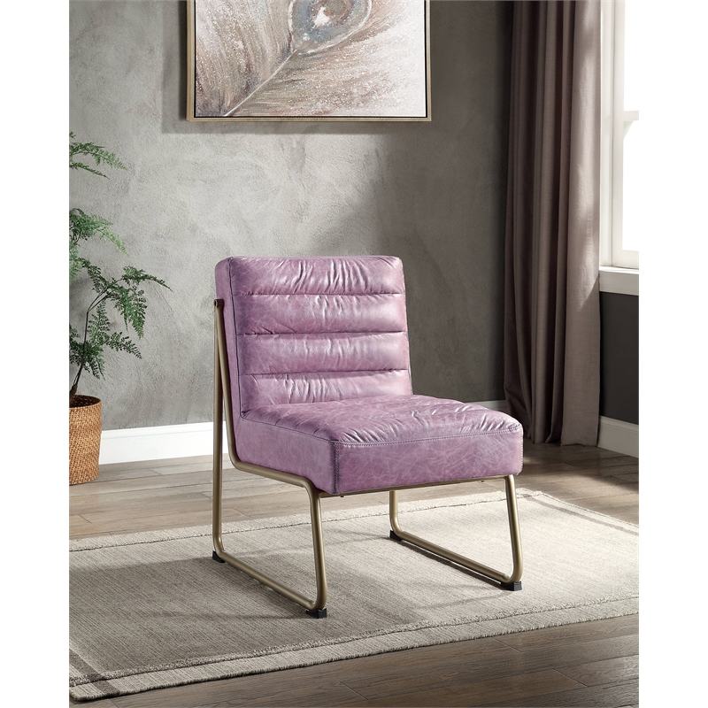 Bowery Hill Tufted Accent Chair in Wisteria Top Grain Leather with Metal Base