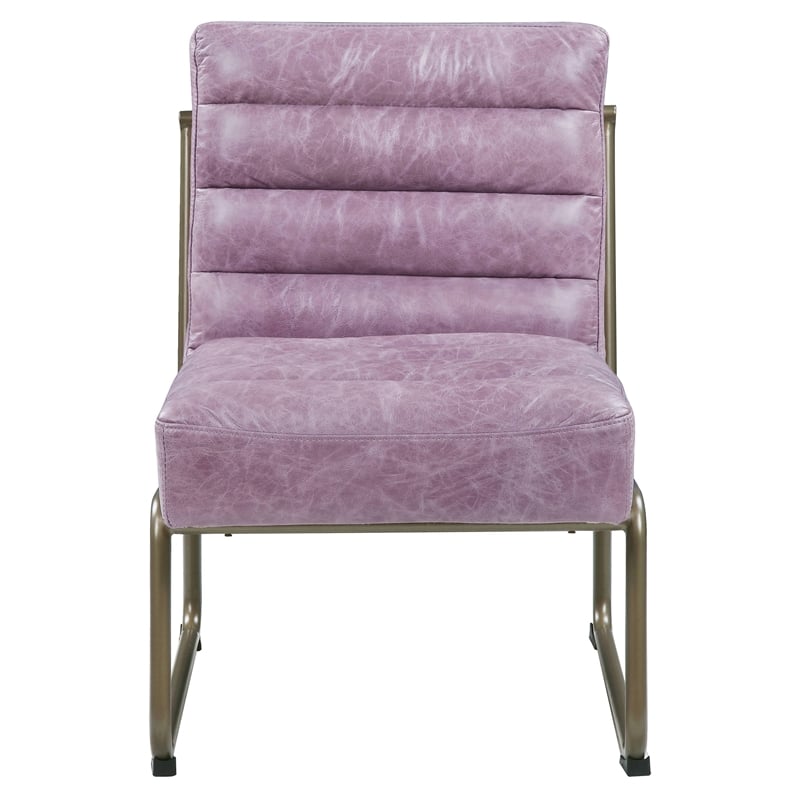 Bowery Hill Tufted Accent Chair in Wisteria Top Grain Leather with Metal Base