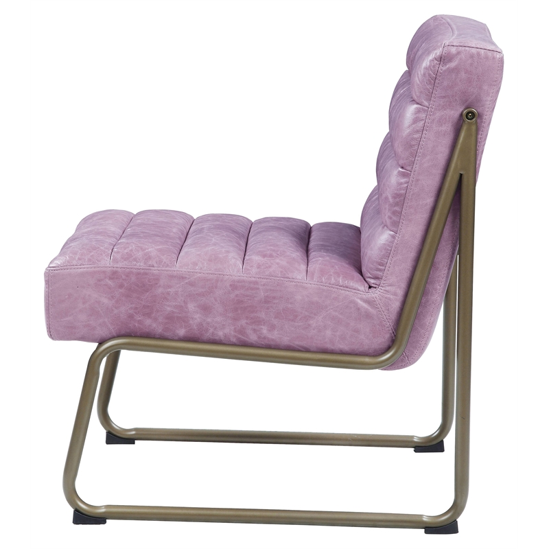 Bowery Hill Tufted Accent Chair in Wisteria Top Grain Leather with Metal Base