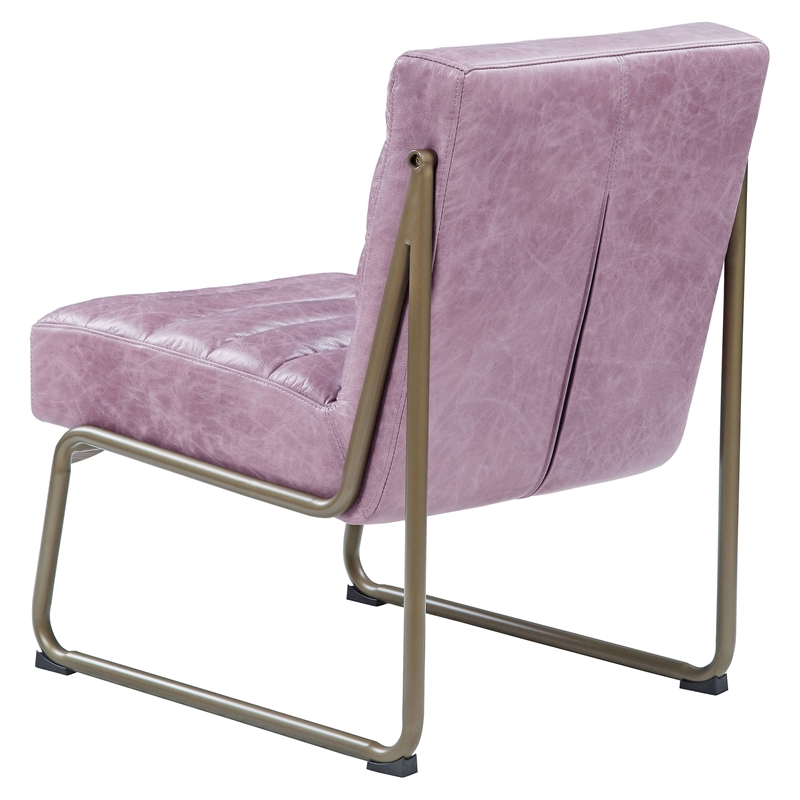 Bowery Hill Tufted Accent Chair in Wisteria Top Grain Leather with Metal Base
