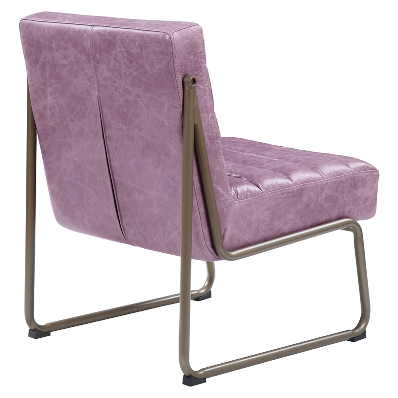 Bowery Hill Tufted Accent Chair in Wisteria Top Grain Leather with Metal Base