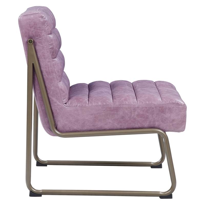 Bowery Hill Tufted Accent Chair in Wisteria Top Grain Leather with Metal Base