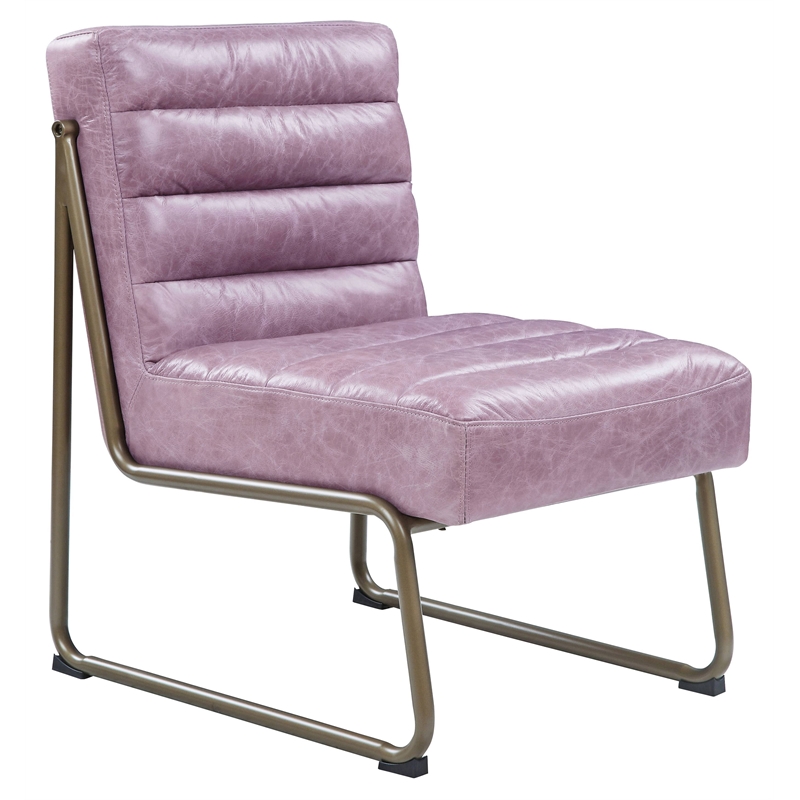 Bowery Hill Tufted Accent Chair in Wisteria Top Grain Leather with Metal Base