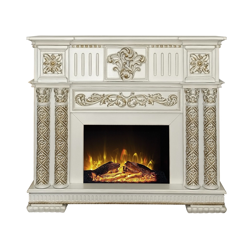 Bowery Hill Vendome LED Fireplace in Antique Pearl Finish with Raised Trim