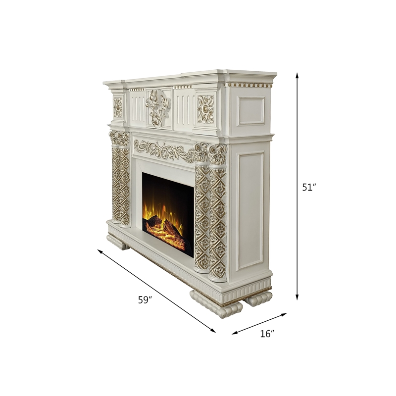 Bowery Hill Vendome LED Fireplace in Antique Pearl Finish with Raised Trim