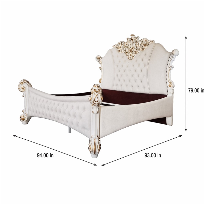 Bowery Hill Vendome Eastern King Bed in Ivory Fabric and Antique Pearl