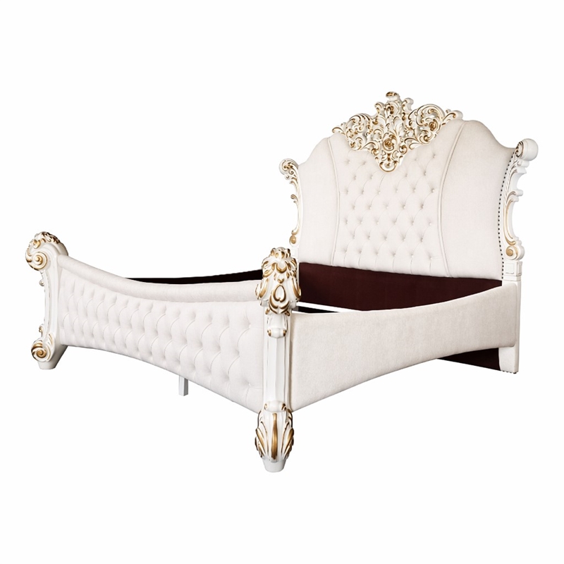 Bowery Hill Vendome Eastern King Bed in Ivory Fabric and Antique Pearl