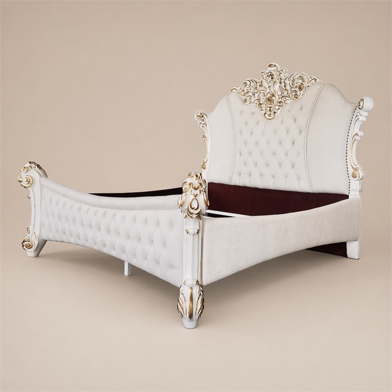 Bowery Hill Vendome Eastern King Bed in Ivory Fabric and Antique Pearl
