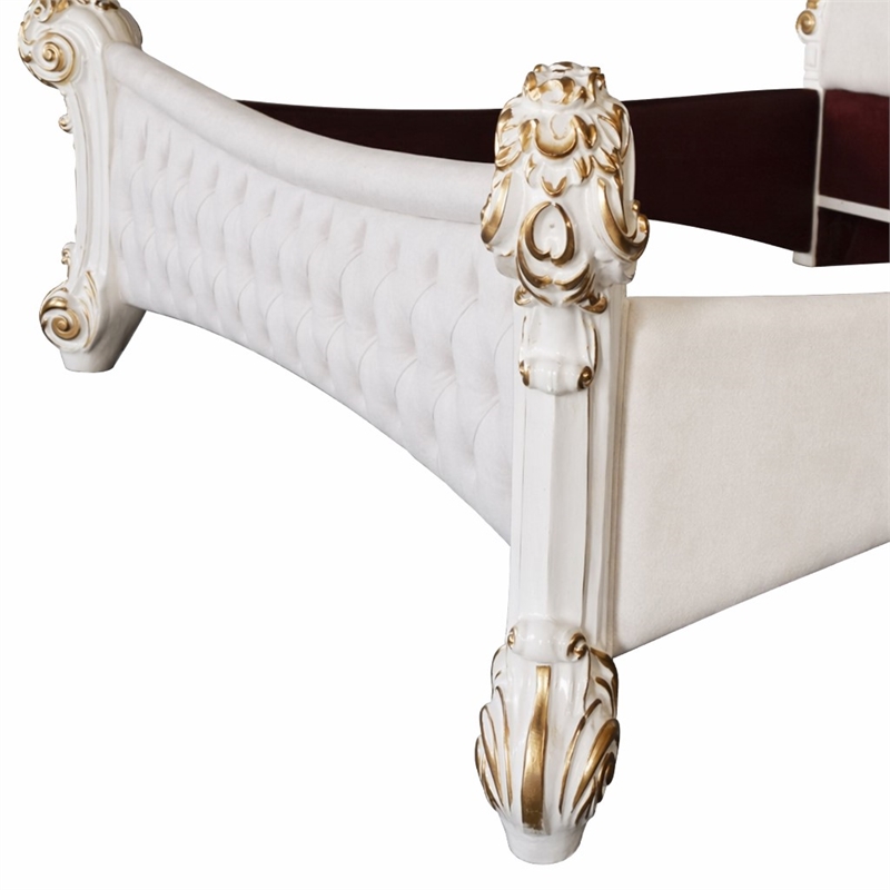 Bowery Hill Vendome Eastern King Bed in Ivory Fabric and Antique Pearl