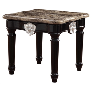 Bowery Hill Marble Top End Table with Carved Wood Frame in Black