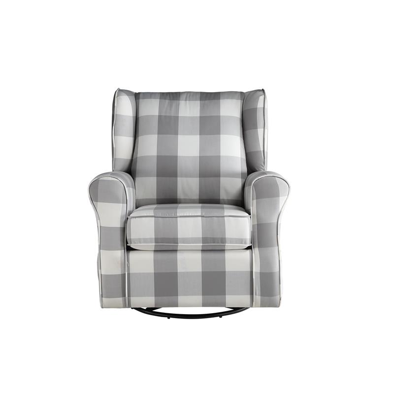 Bowery Hill Swivel Chair with Glider in Gray Fabric and Wood Frame