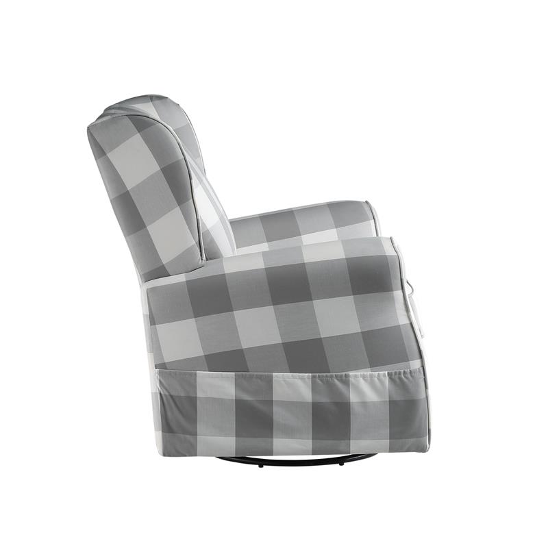 Bowery Hill Swivel Chair with Glider in Gray Fabric and Wood Frame
