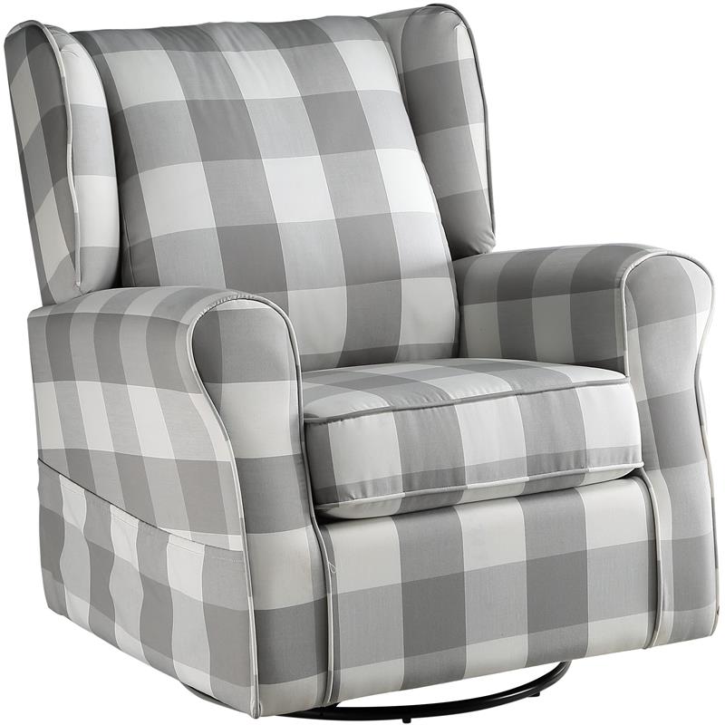 Bowery Hill Swivel Chair with Glider in Gray Fabric and Wood Frame