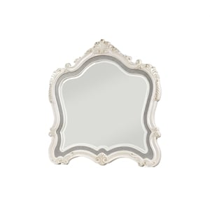 Bowery Hill Wooden Frame Mirror with Beveled Edge in Pearl White