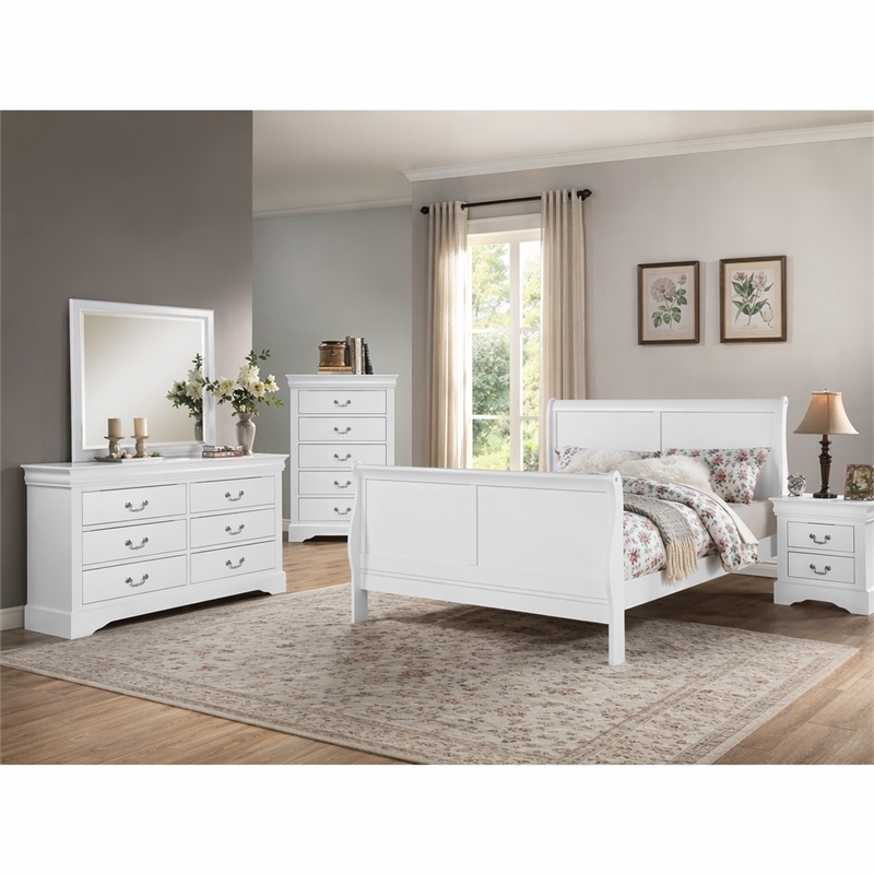Bowery Hill Queen Wooden Sleigh Bed in White