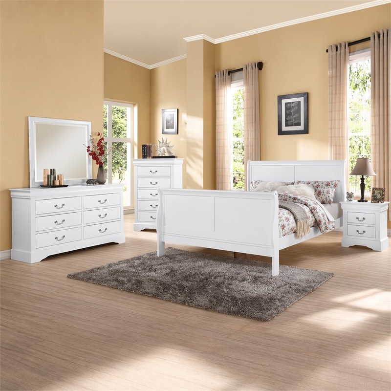 Bowery Hill Queen Wooden Sleigh Bed in White