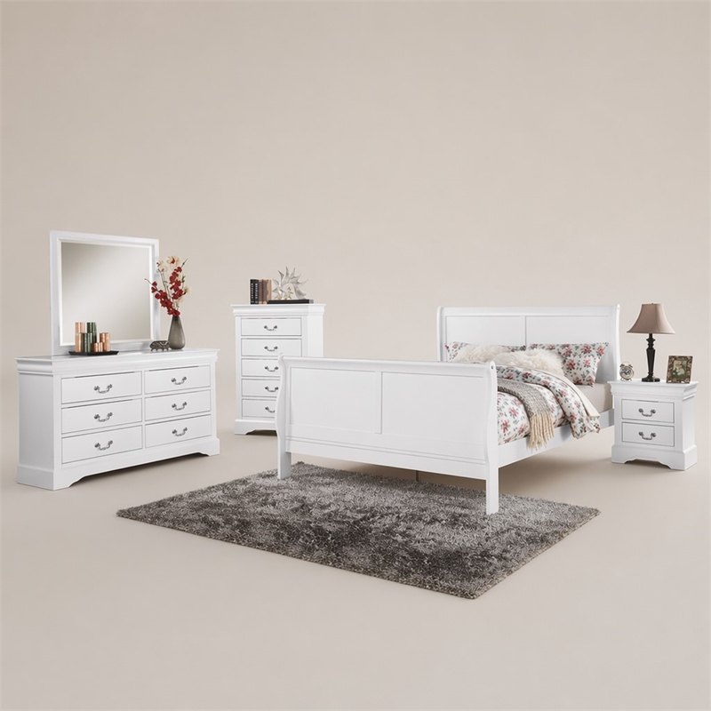 Bowery Hill Queen Wooden Sleigh Bed in White