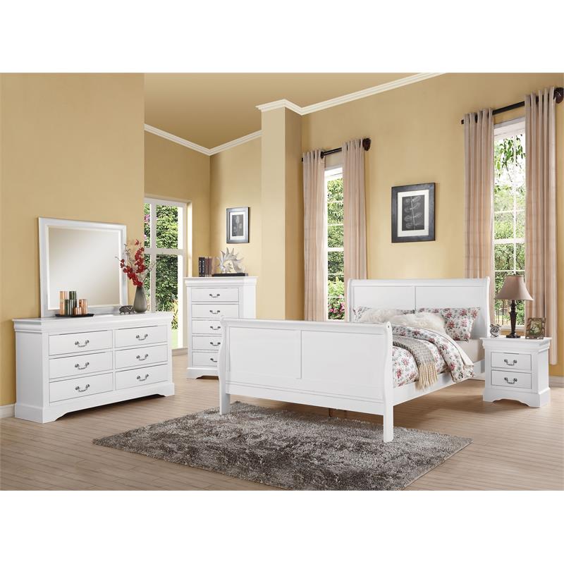 Bowery Hill Queen Wooden Sleigh Bed in White