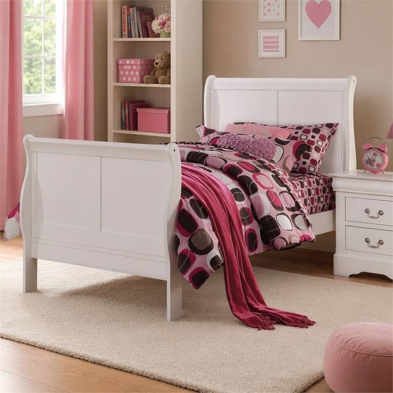 Bowery Hill Full Wooden Sleigh Bed in White