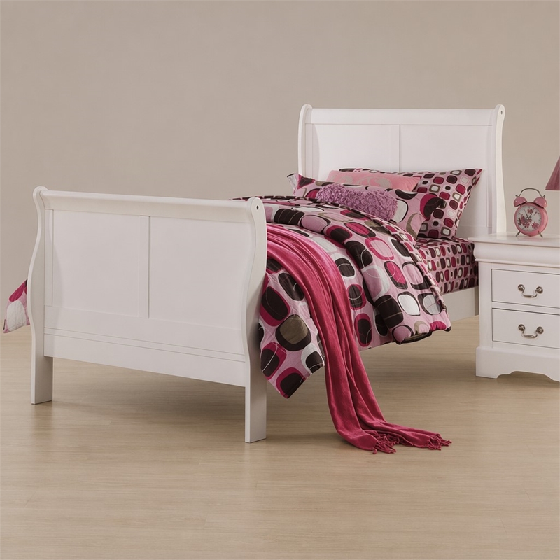 Bowery Hill Full Wooden Sleigh Bed in White